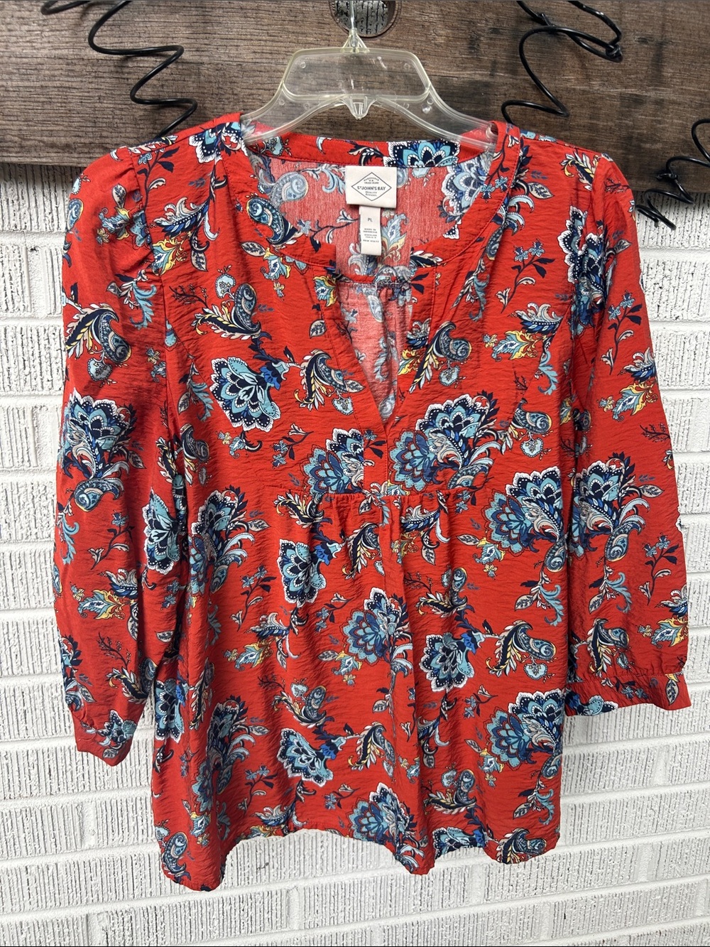 St. John's Bay Floral V-Neck Tunic with Blue Accents